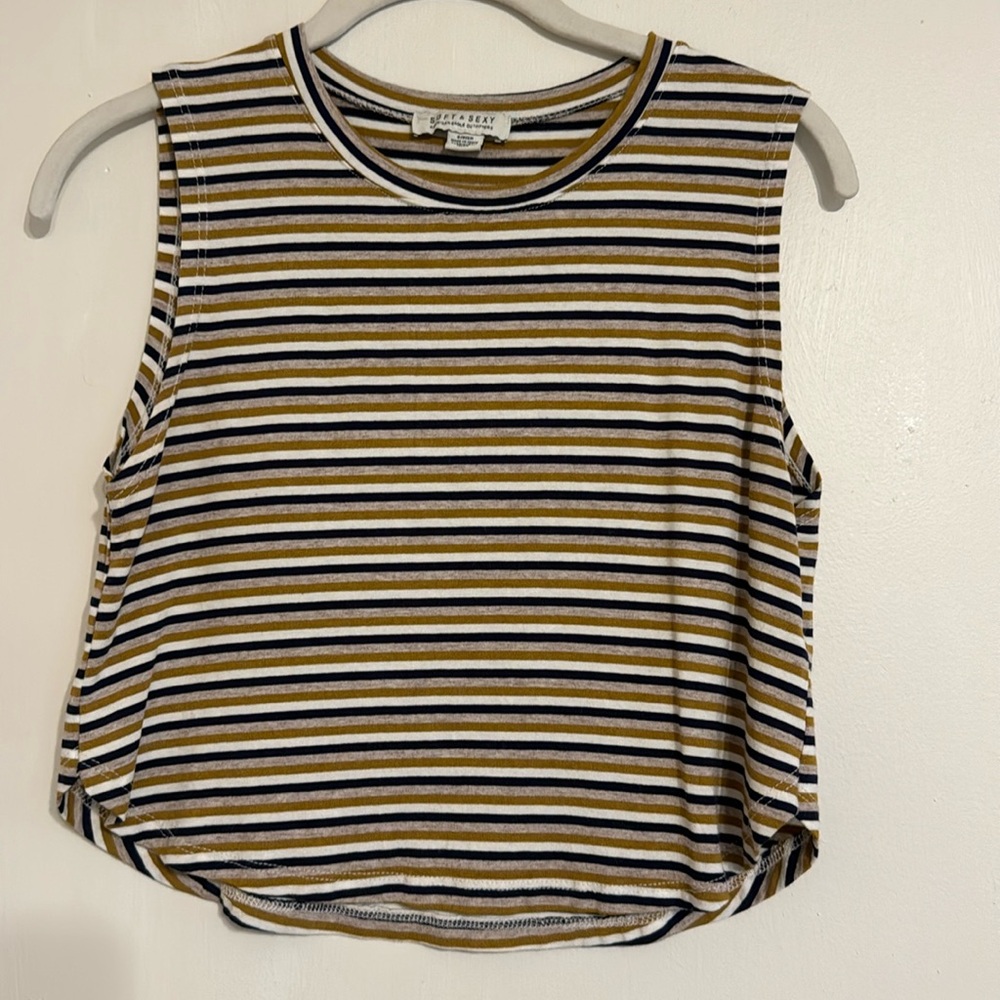 American Eagle Outfitters Striped Crop Top - Yellow, Navy and White